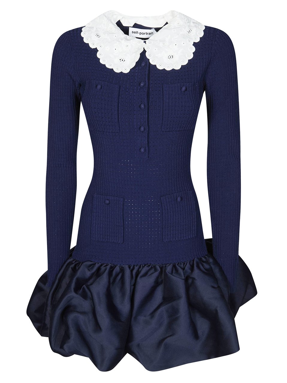 Self-Portrait Blue Scalloped Collar Taffeta Mini Dress Zwart