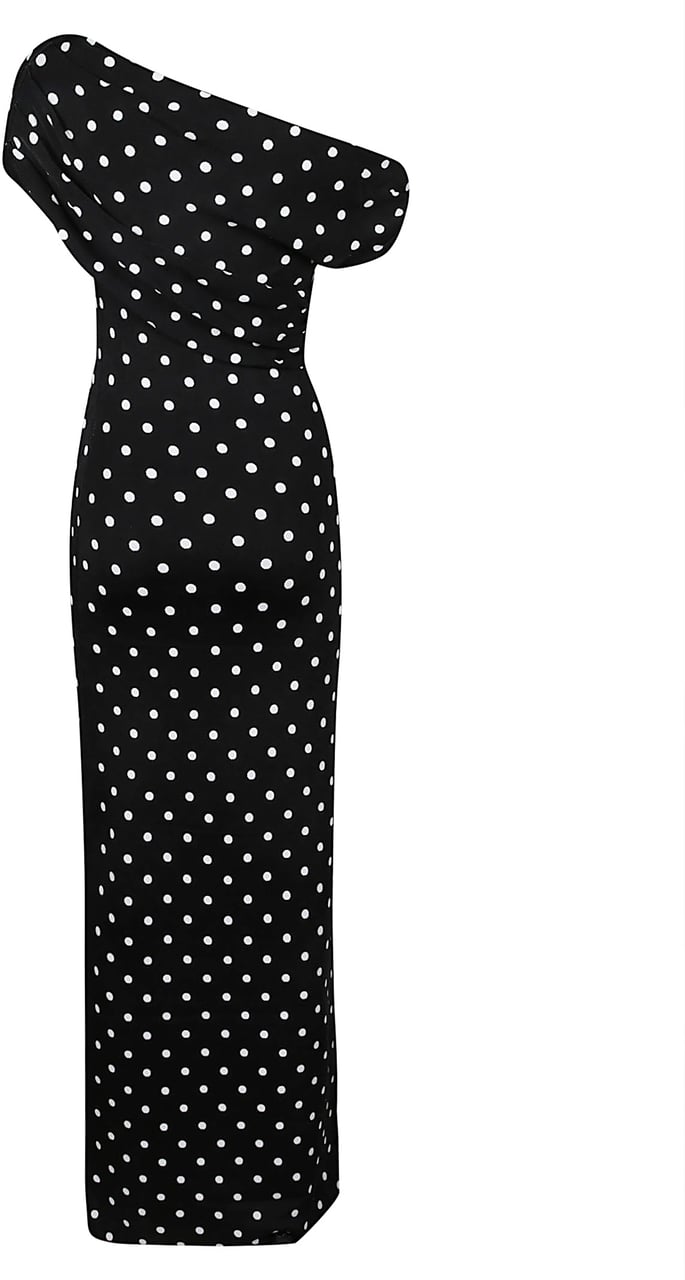 Self-Portrait Polka Dot Draped Knit Midi Dress Black Zwart