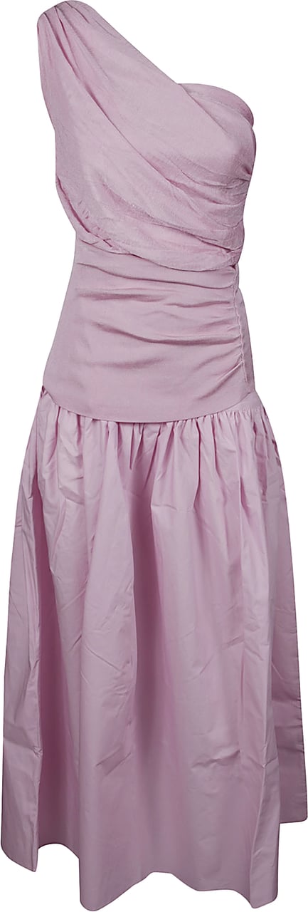 Self-Portrait Cotton Draped Knit Midi Dress Pink & Purple Roze