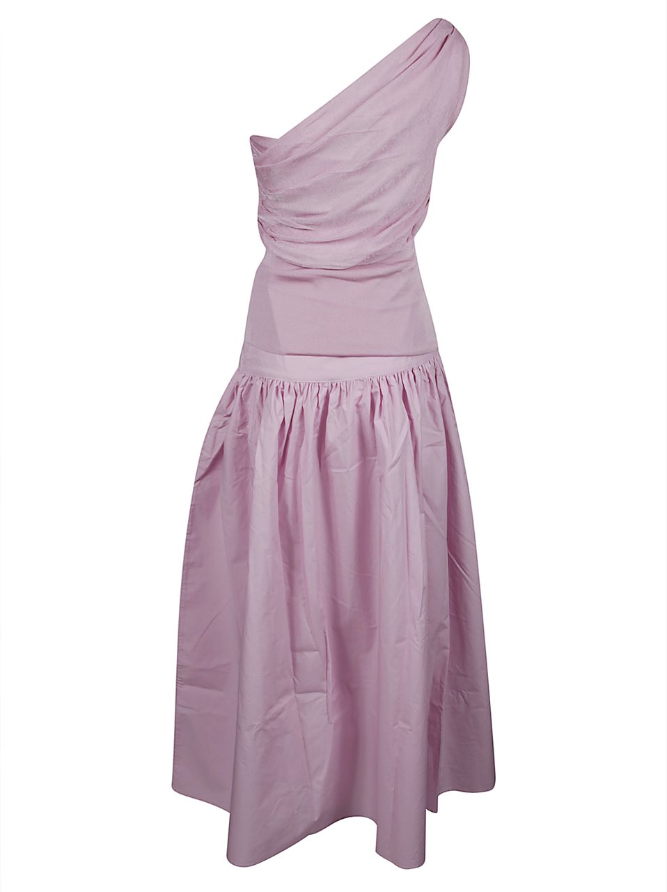 Self-Portrait Cotton Draped Knit Midi Dress Pink & Purple Roze