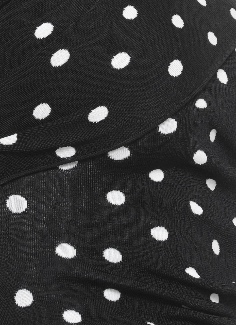 Self-Portrait Asymmetric One-Shoulder Mini Dress with Contrasting Polka Dot Pattern Zwart