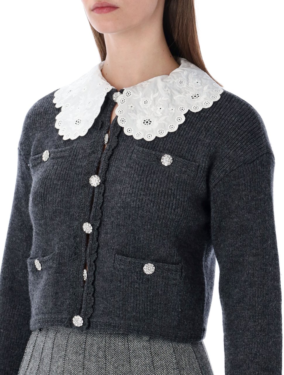 Self-Portrait Cardigan Romantic Collar Grigio Grijs