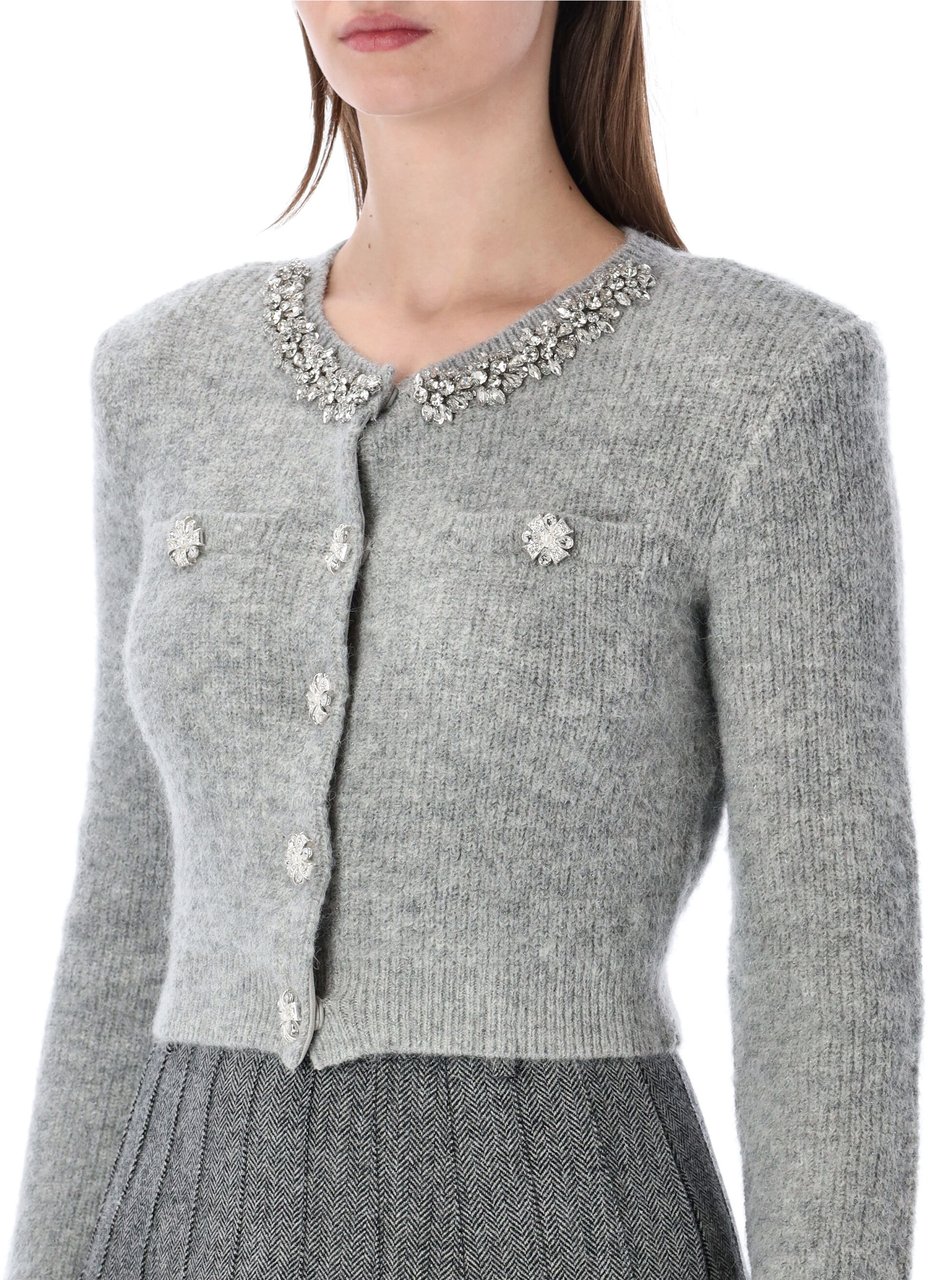 Self-Portrait Crystal Trim Cardigan Grigio Grijs