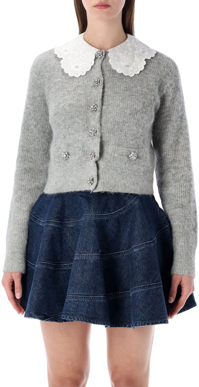 Self-Portrait Self-Portrait broderie anglaise collar cardigan Grijs