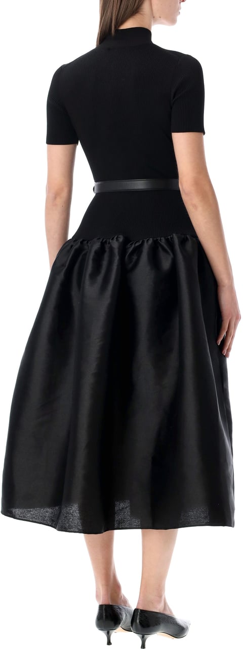 Self-Portrait Self-Portrait black knit and taffeta midi dress Zwart