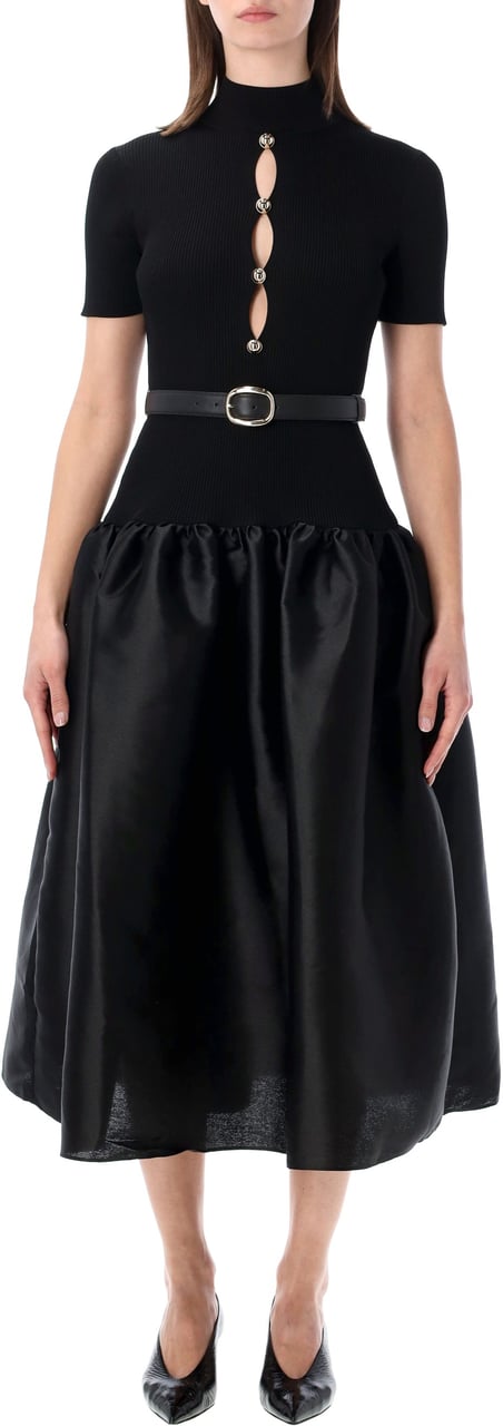 Self-Portrait Self-Portrait black knit and taffeta midi dress Zwart