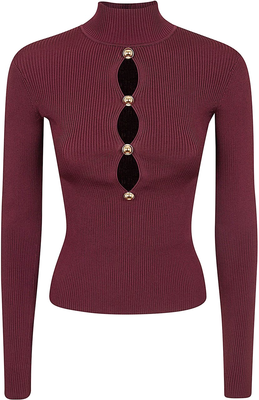 SELF-PORTRAIT BURGUNDY KEYHOLE KNIT TOP Paars