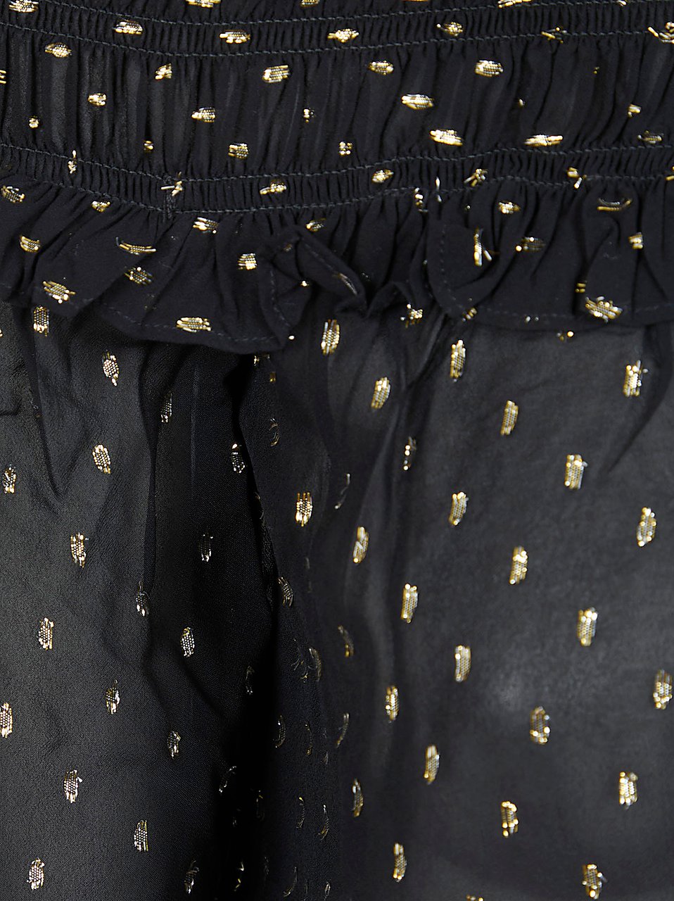 Self-Portrait Off-the-Shoulder Black Chiffon Top with Metallic Fil Coupé Details Zwart