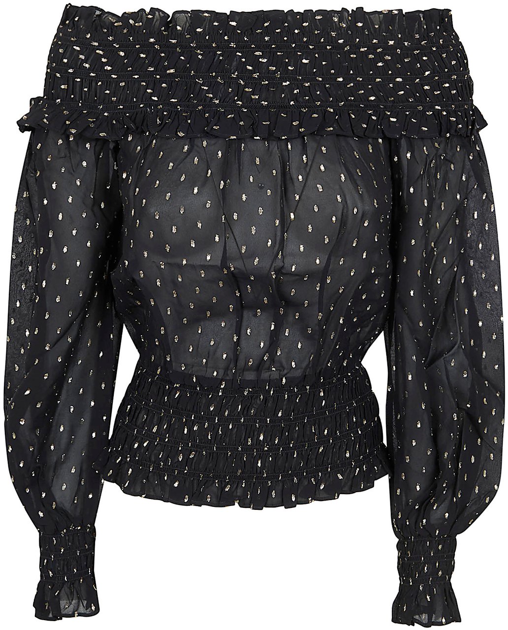 SELF-PORTRAIT BLACK AND GOLD CHIFFON TOP Zwart