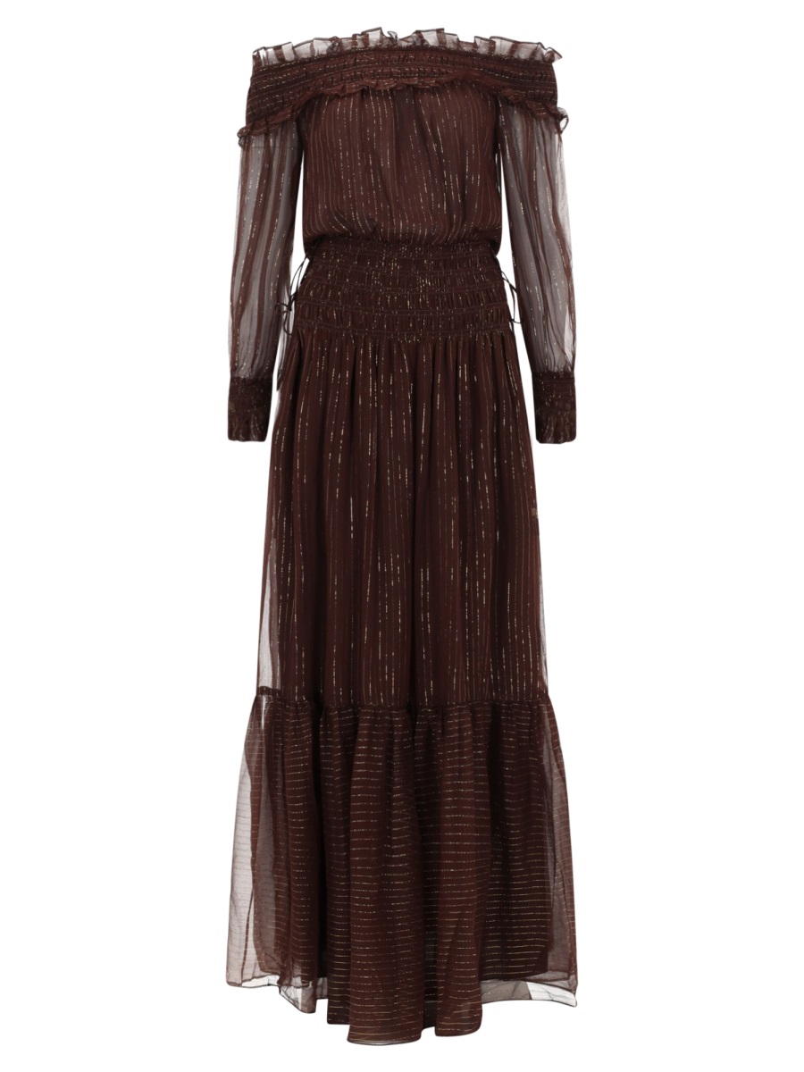 Self-Portrait Silk-Blend Off-Shoulder Ruffled Midi Dress Zwart
