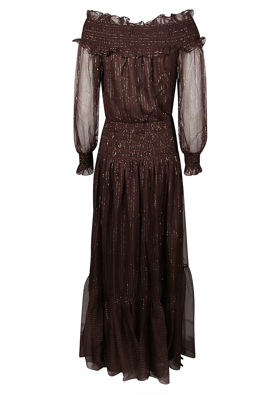 Self-Portrait Georgette Long Dress Brown Bruin