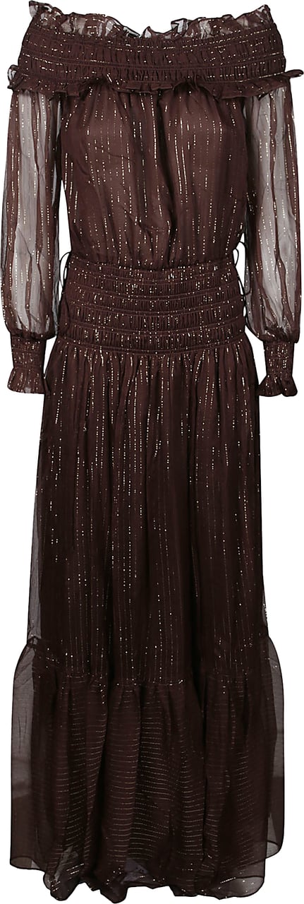 Self-Portrait Georgette Long Dress Brown Bruin