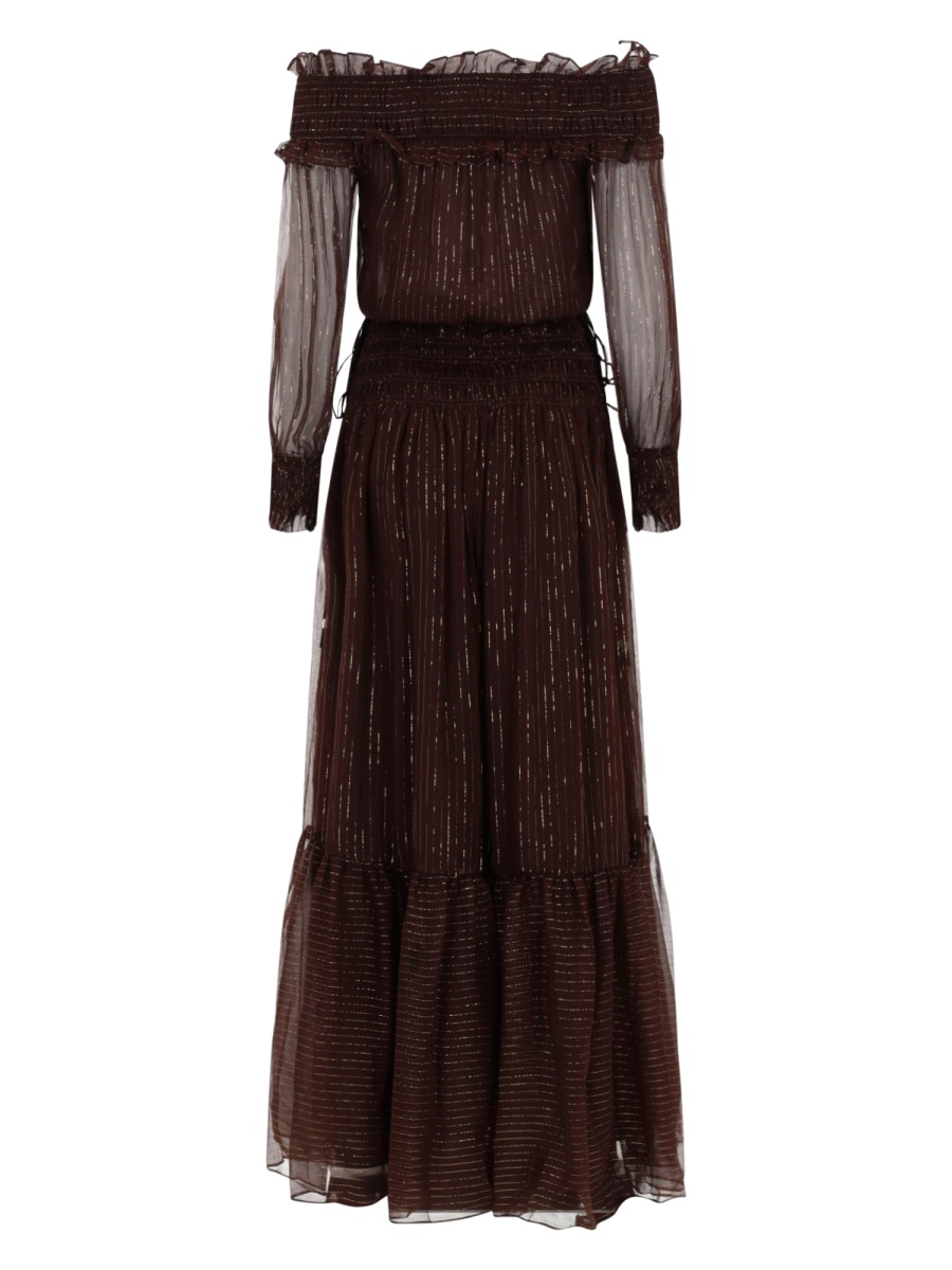 Self-Portrait Silk-Blend Off-Shoulder Ruffled Midi Dress Zwart