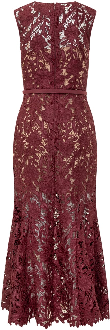 Self-Portrait Abito Midi in Pizzo Maroon