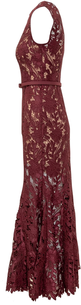 Self-Portrait Abito Midi in Pizzo Maroon