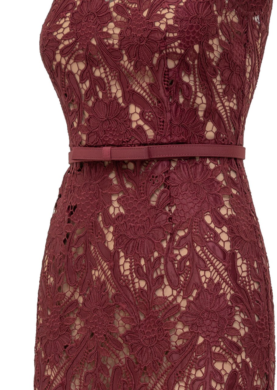 Self-Portrait Abito Midi in Pizzo Maroon