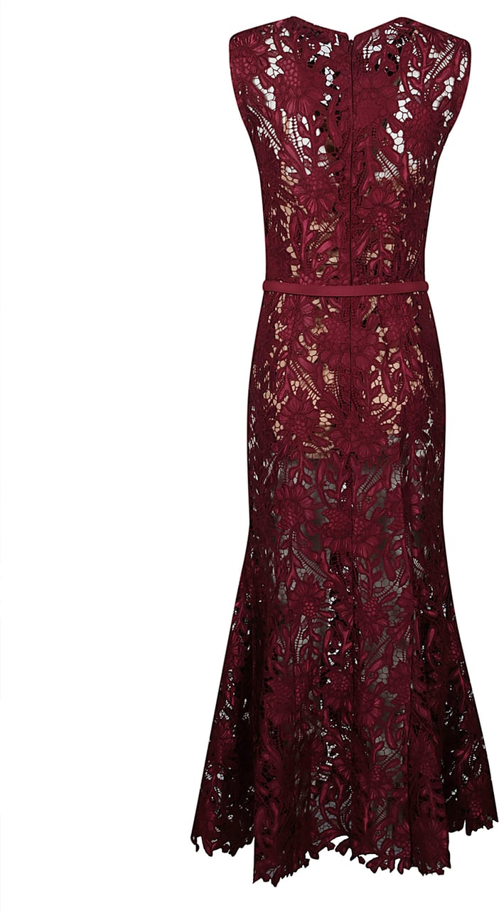 Self-Portrait Guipure Lace Midi Dress Red Rood
