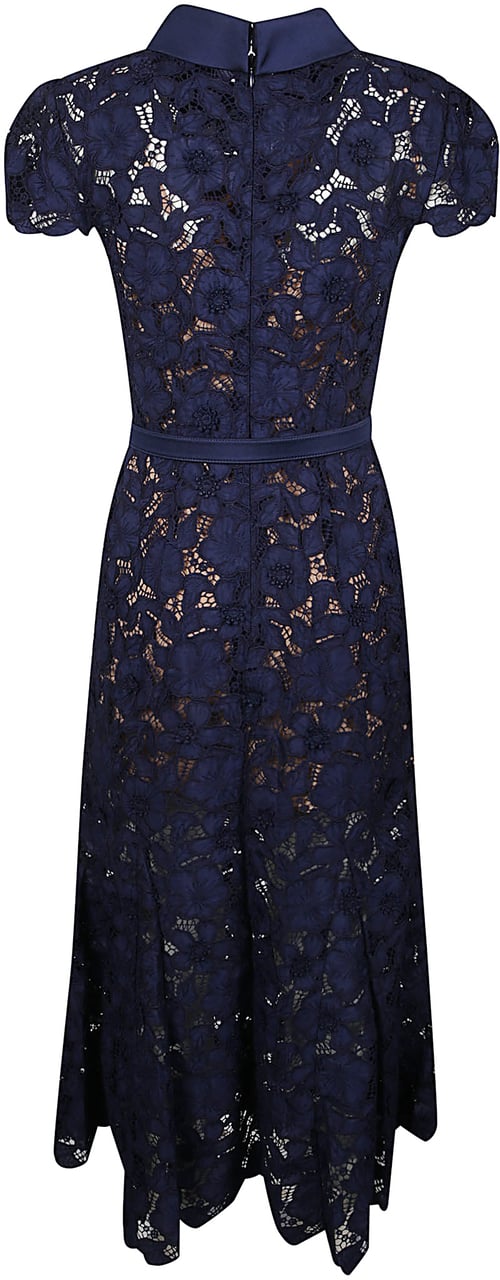 Self-Portrait Guipure Lace Midi Dress Blue Blauw