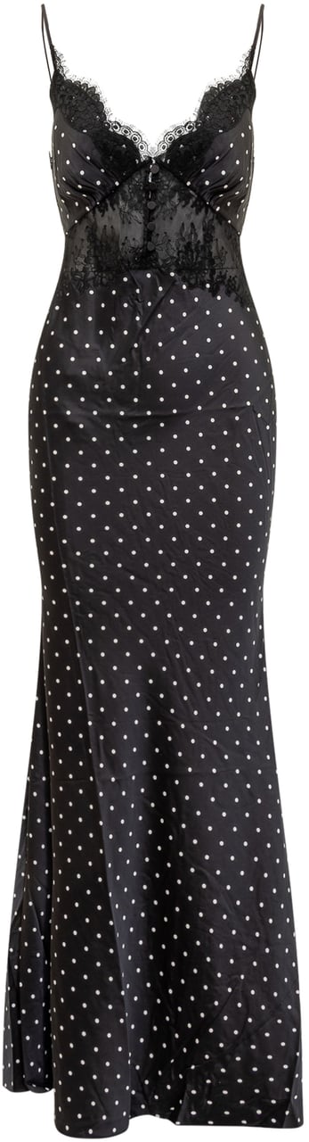 Self-Portrait Abito Maxi a Pois con Pizzo Zwart