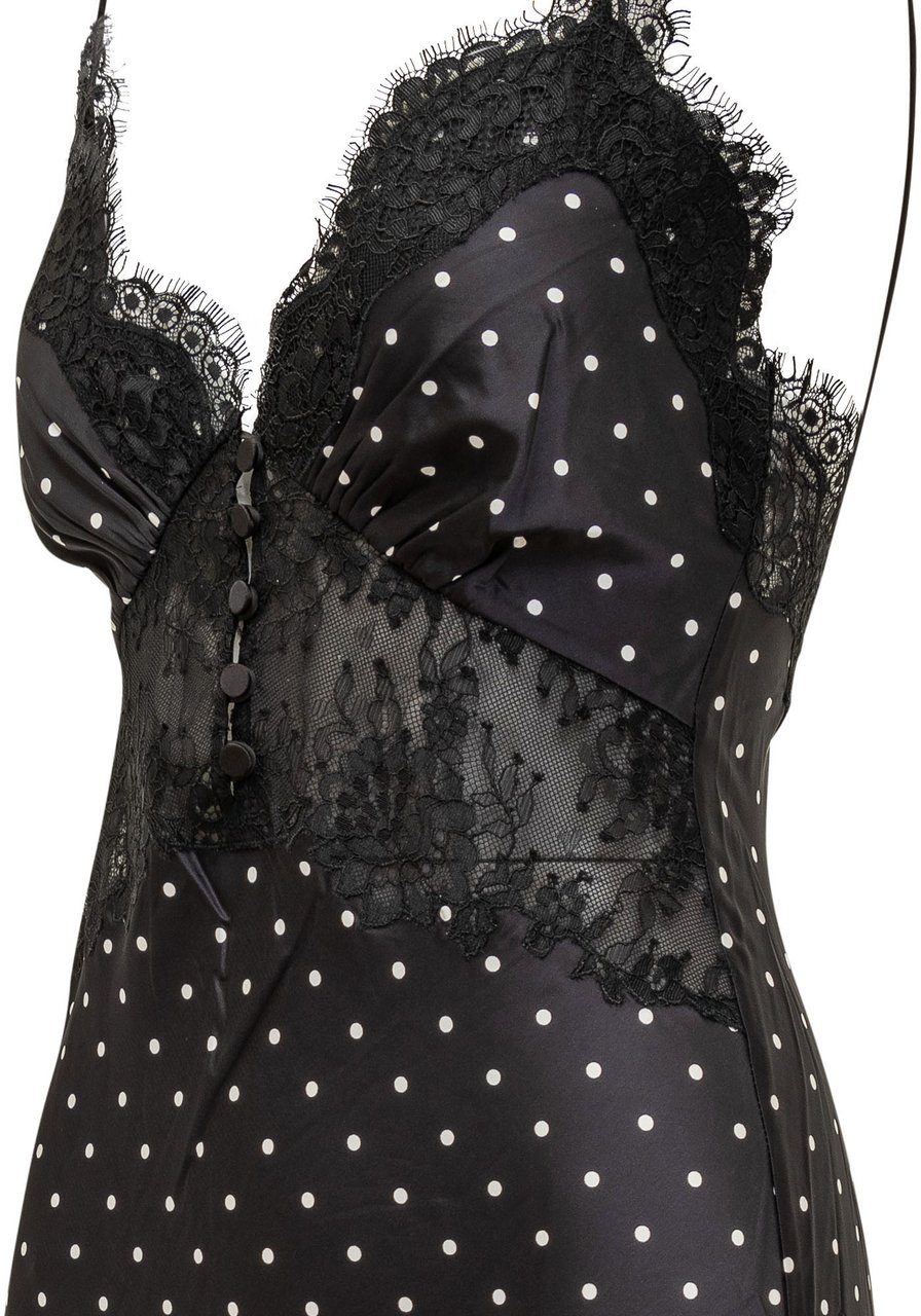 Self-Portrait Abito Maxi a Pois con Pizzo Zwart