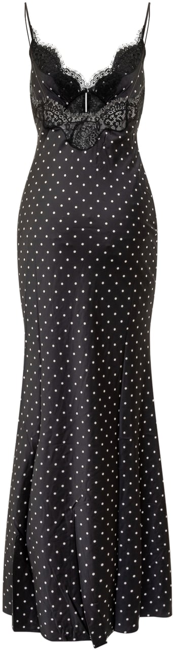 Self-Portrait Abito Maxi a Pois con Pizzo Zwart