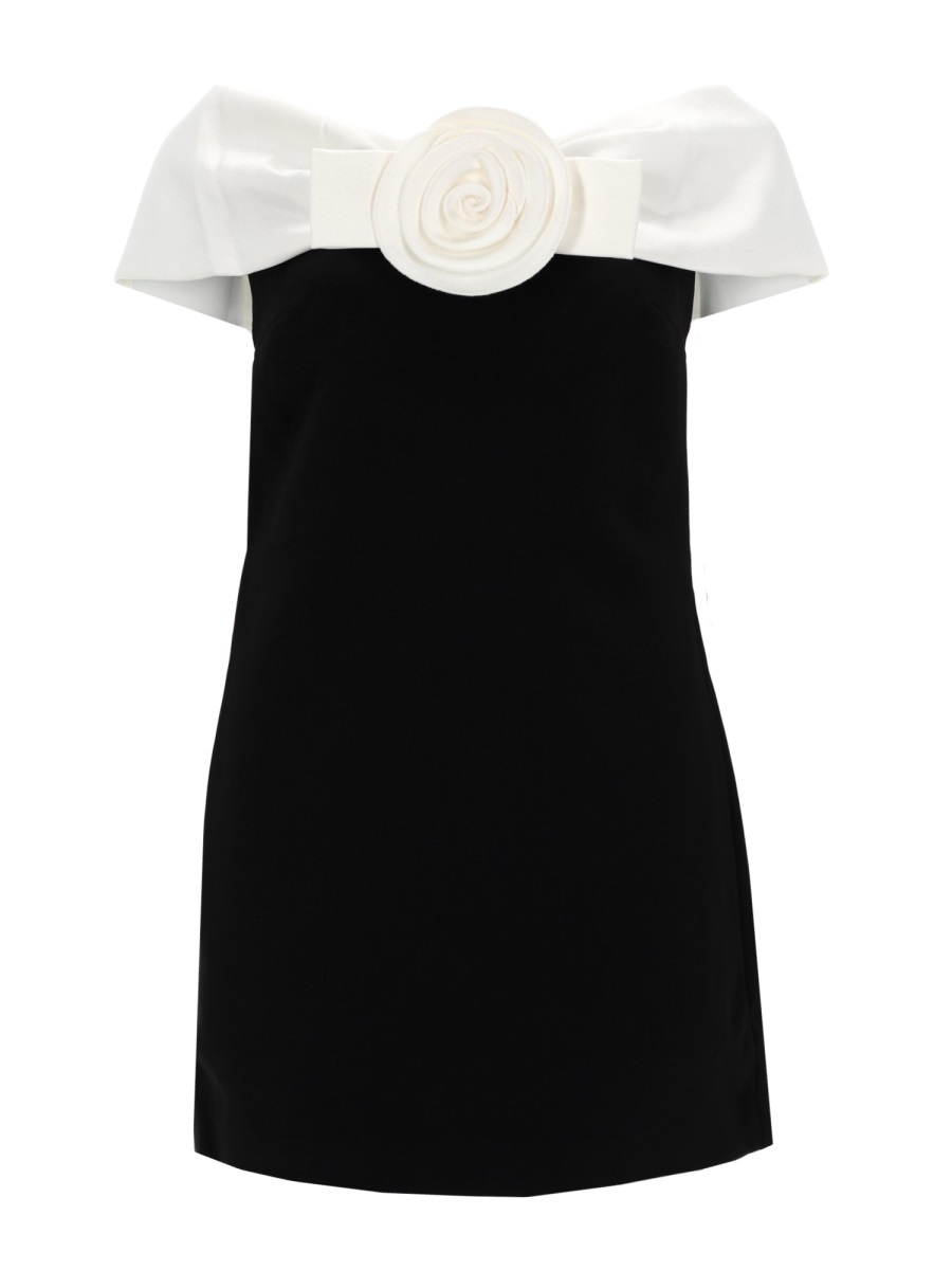 Self-Portrait Off-The-Shoulder White Flower Mini Dress Zwart