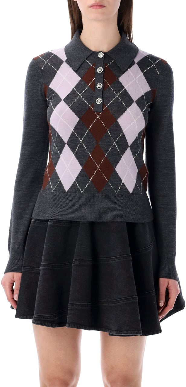 Self-Portrait Argyle Polo Knit Grigio Grijs