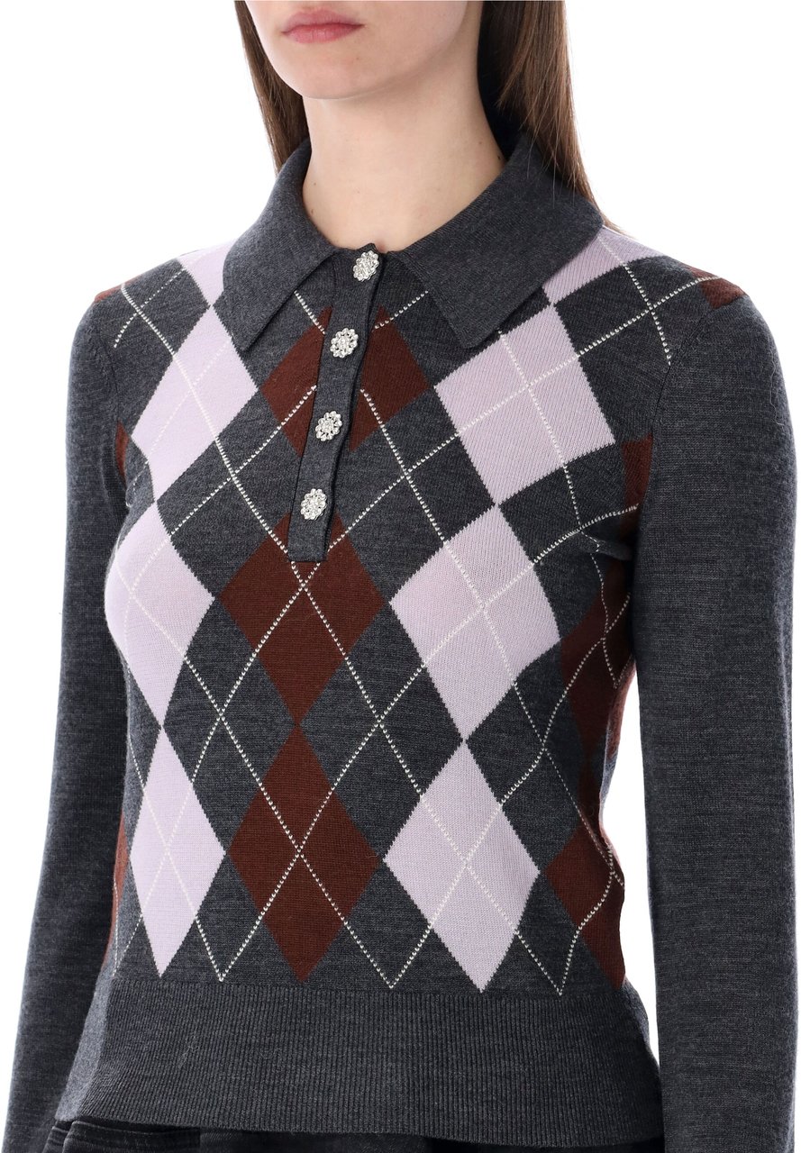 Self-Portrait Argyle Polo Knit Grigio Grijs