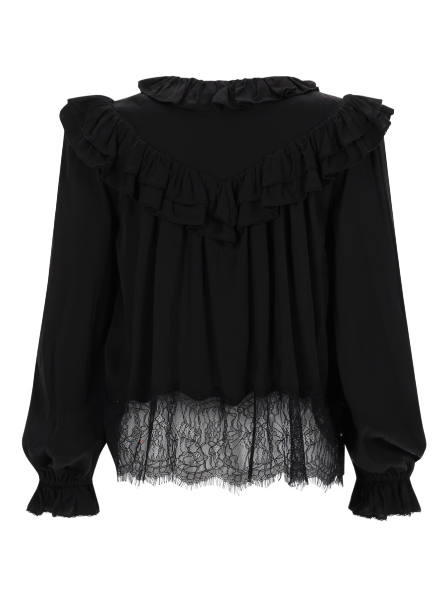 Self-Portrait Blue Relaxed Fit Viscose Ruffled Neckline Blouse Zwart