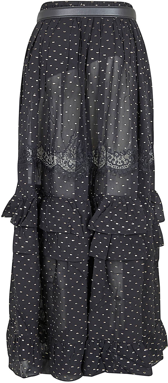 SELF-PORTRAIT BLACK AND GOLD CHIFFON LACE MAXI SKIRT Zwart