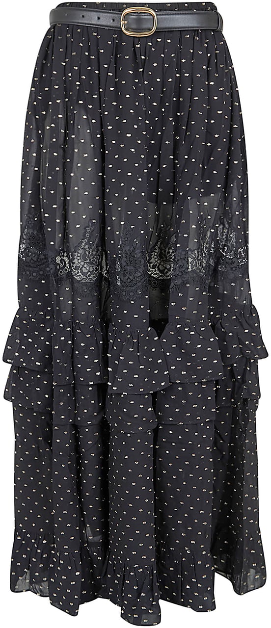 SELF-PORTRAIT BLACK AND GOLD CHIFFON LACE MAXI SKIRT Zwart