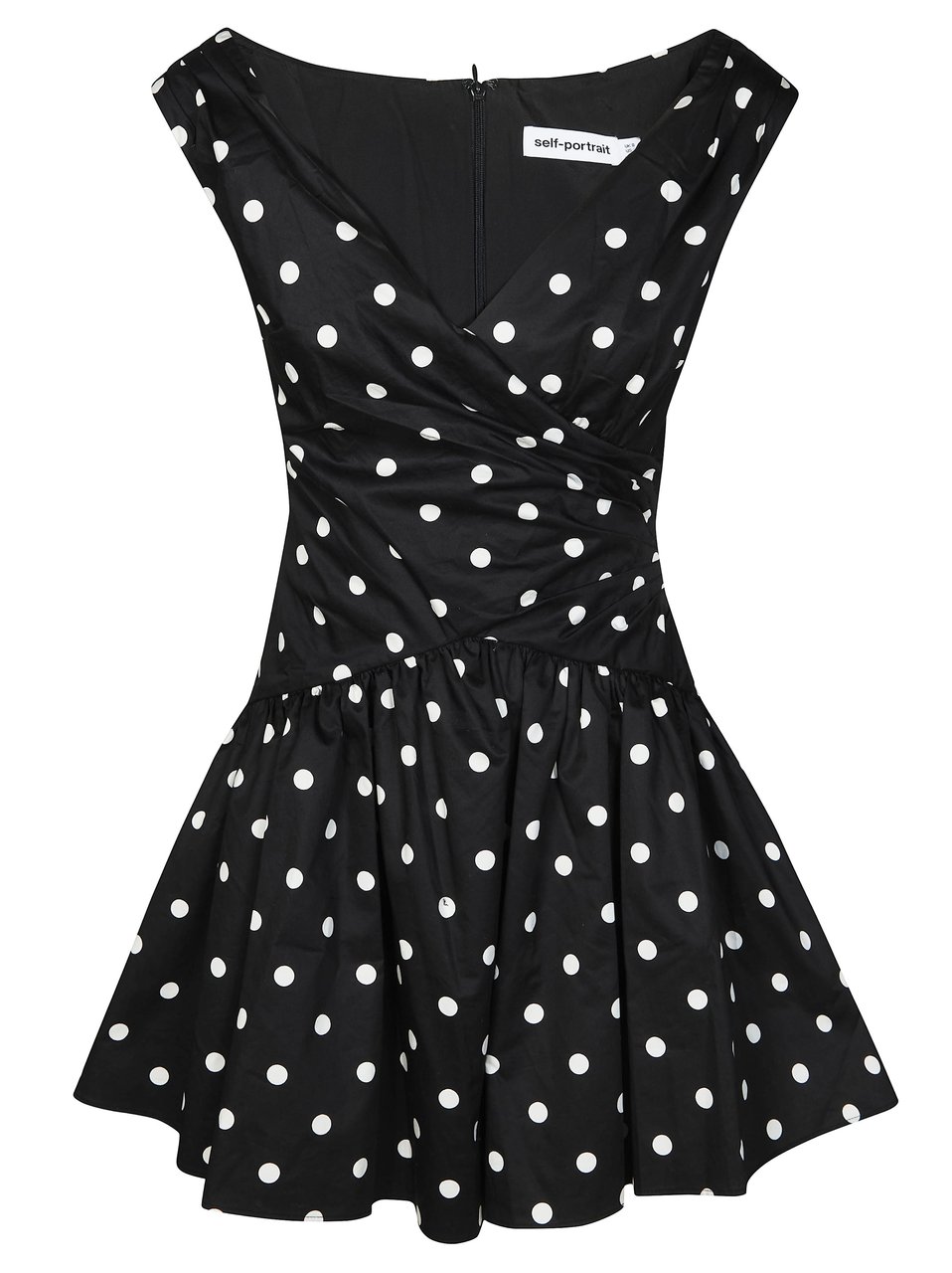 Self-Portrait Polka Dot Cap Sleeves Flared Mini Dress Zwart