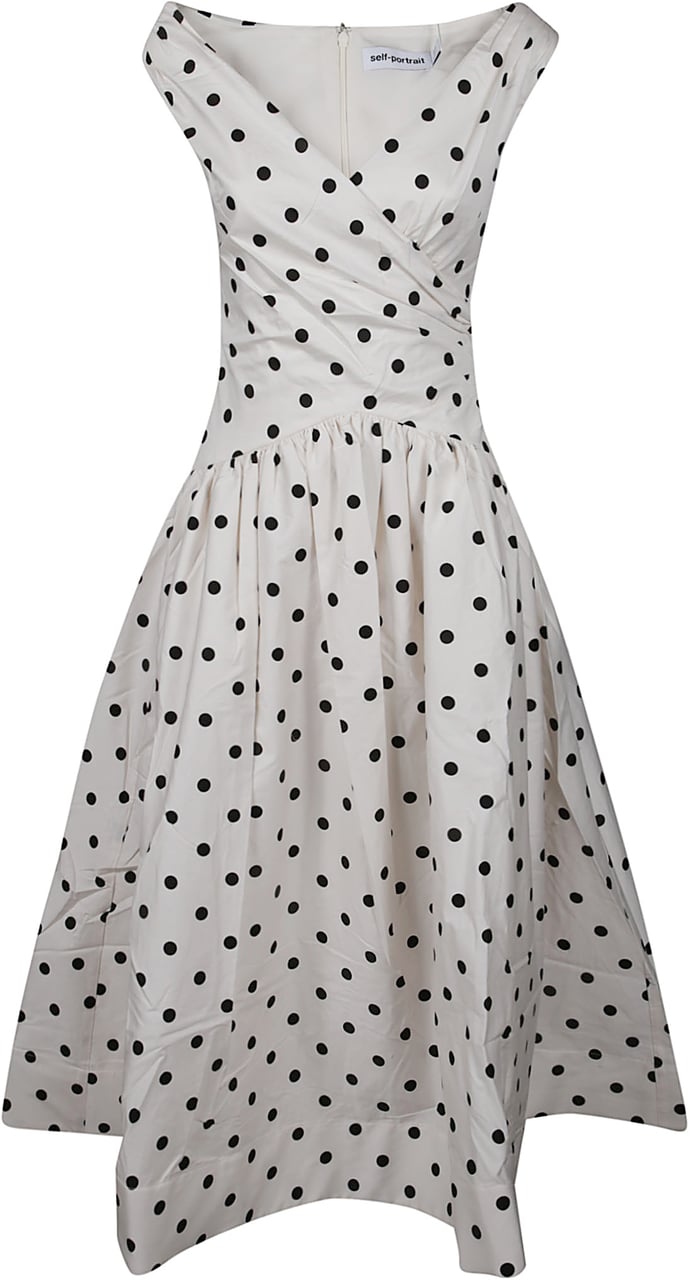 Self-Portrait Polka Dot Cotton Midi Dress Nude & Neutrals Beige