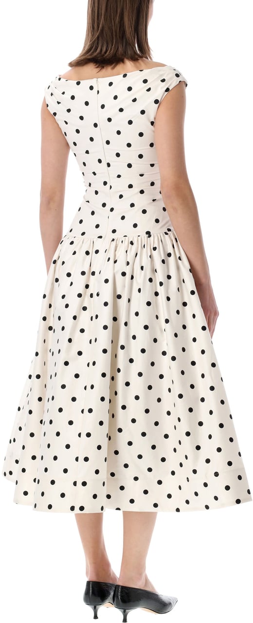 Self-Portrait Polka Dot Midi Dress Cream Black Wit