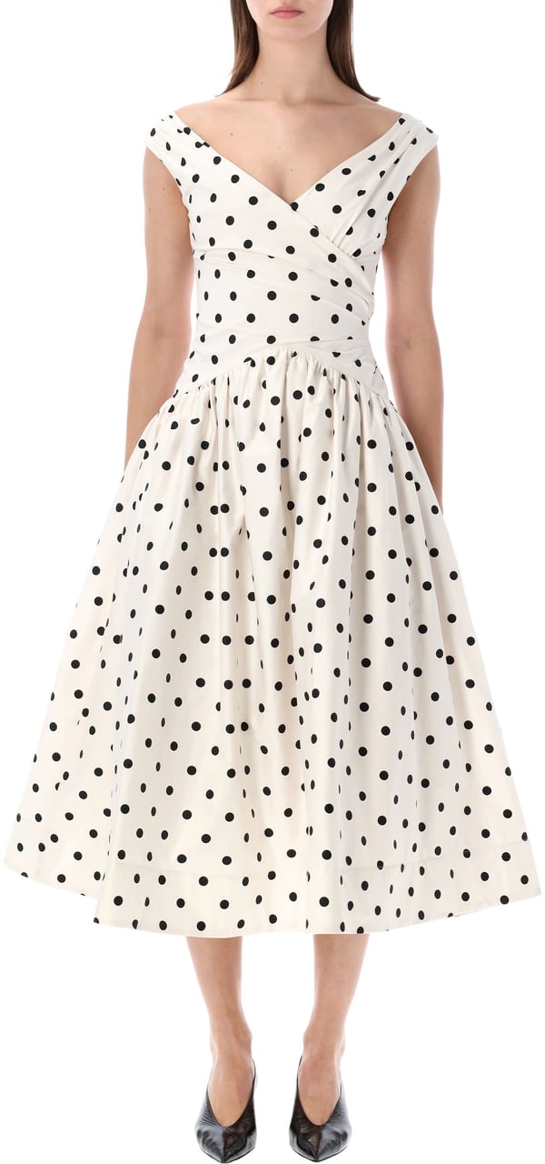 Self-Portrait Polka Dot Midi Dress Cream Black Wit