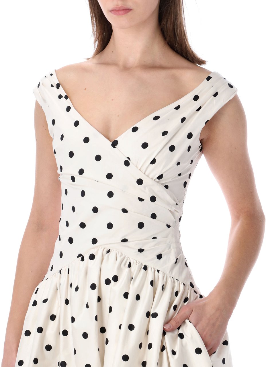 Self-Portrait Polka Dot Midi Dress Cream Black Wit