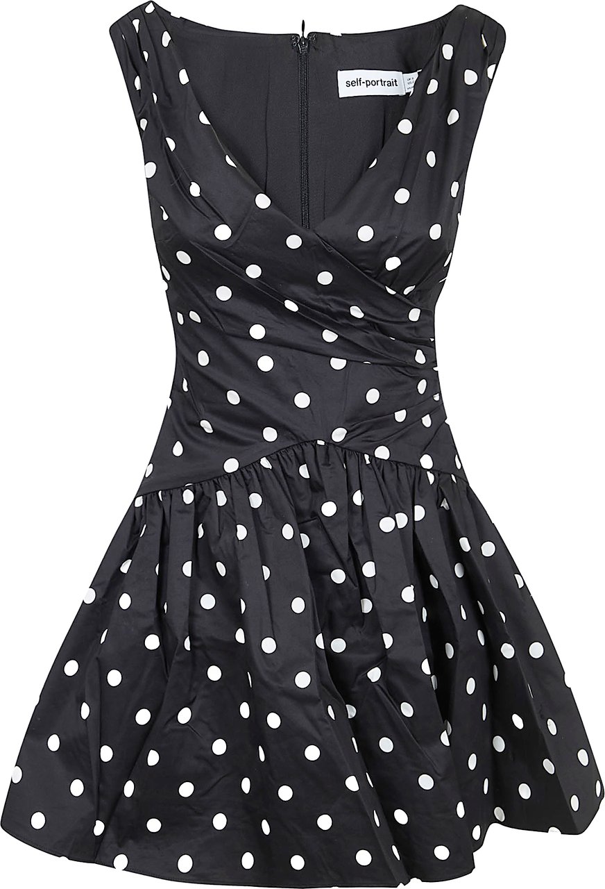 Self-Portrait SELF-PORTRAIT BLACK POLKA DOT COTTON MINI DRESS Zwart
