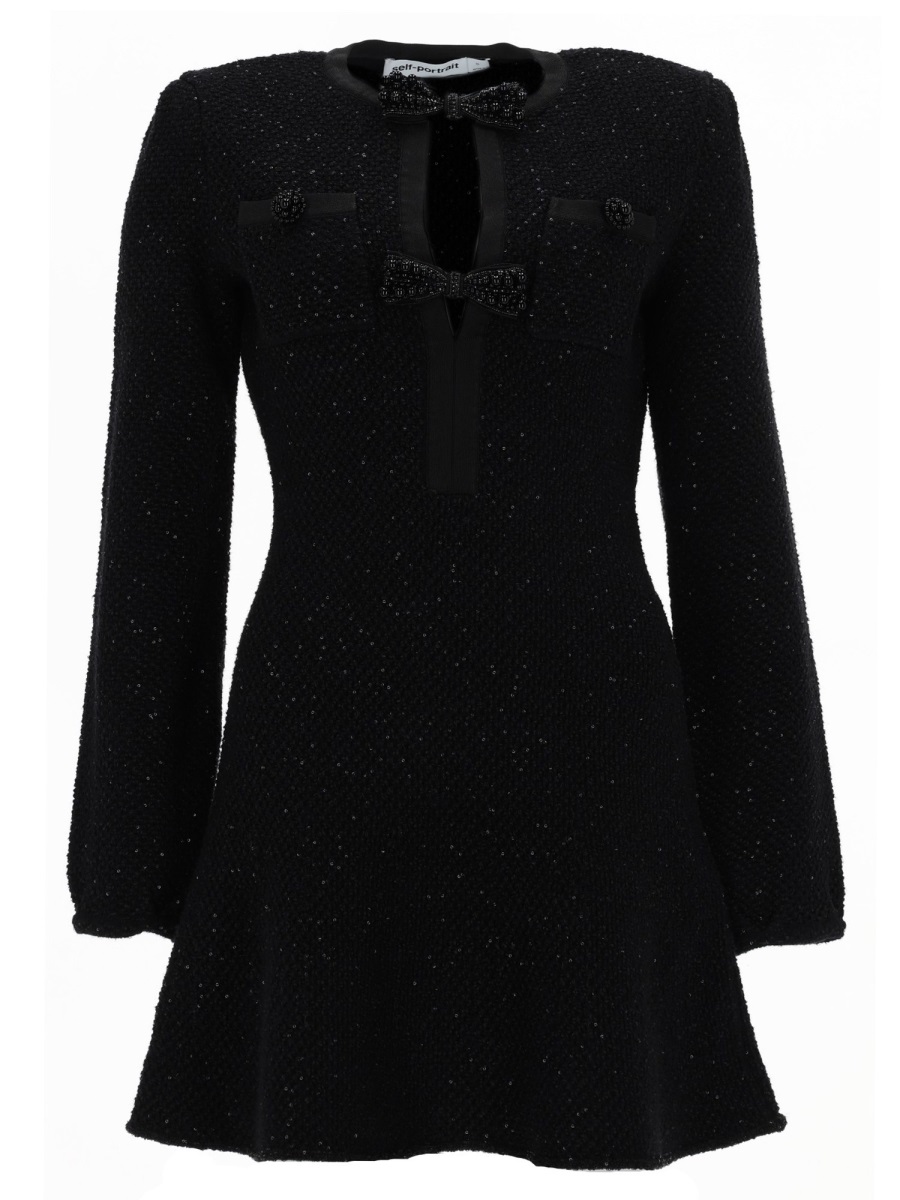 Self-Portrait Textured Cotton-Blend Cut-Out Mini Dress Zwart