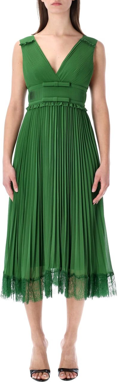 Self-Portrait Chiffon Midi Dress Verde Groen