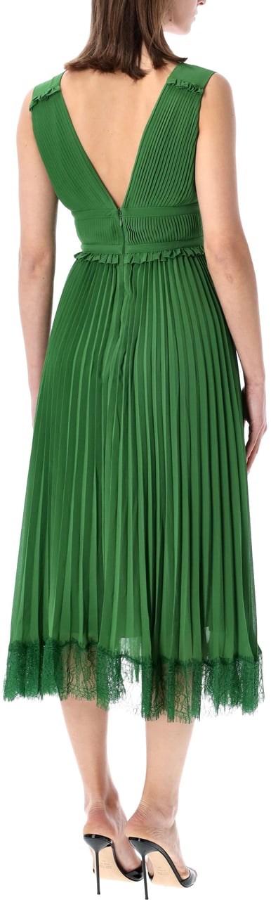 Self-Portrait Chiffon Midi Dress Verde Groen