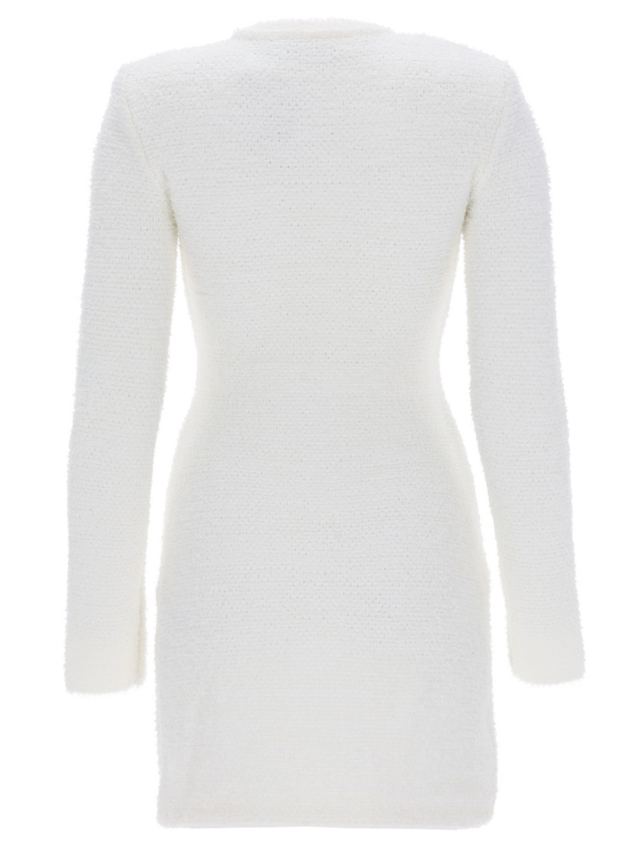 Self-Portrait Textured Jewel Buttons Fitted Mini Dress Wit