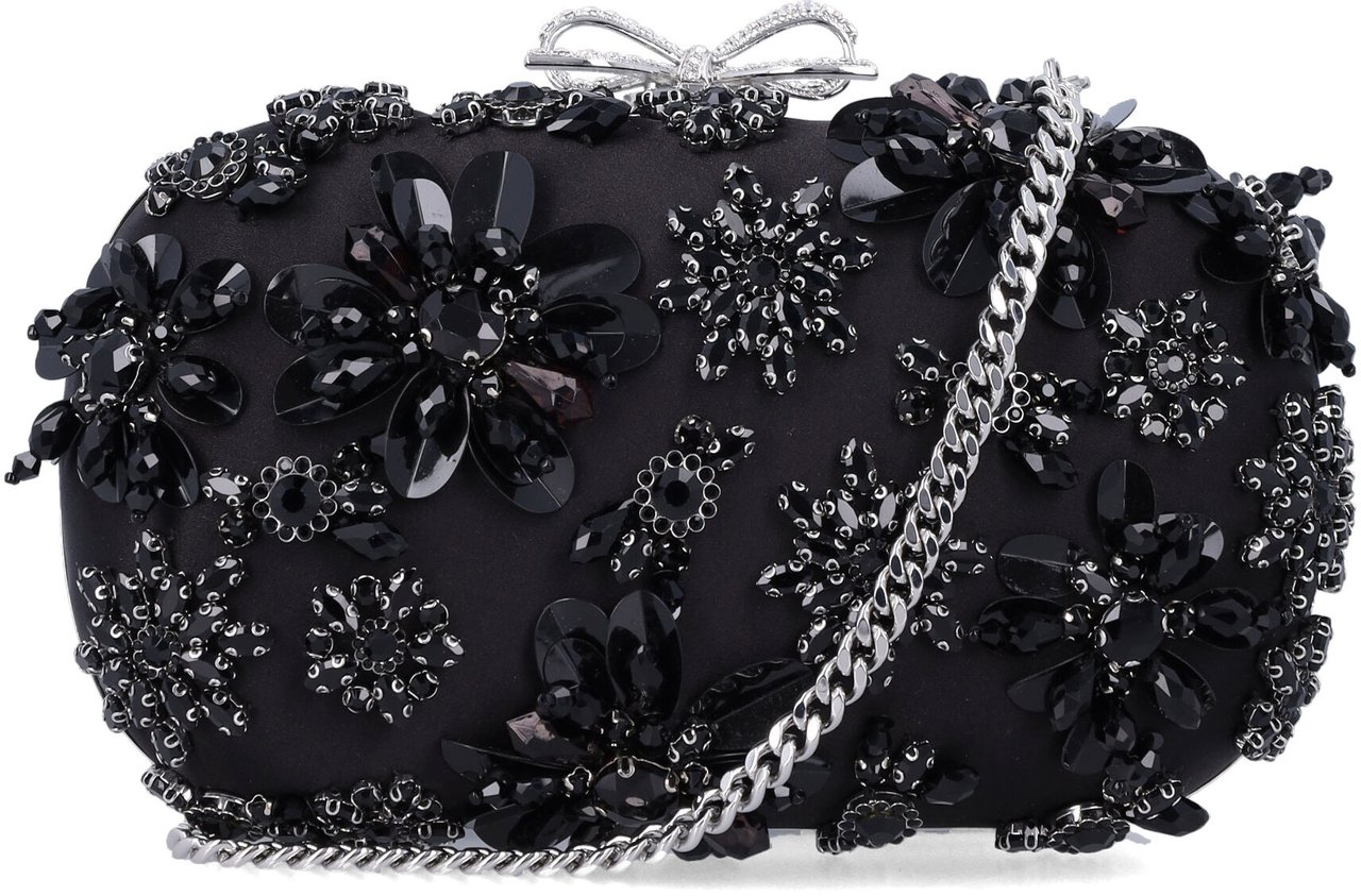 Self-Portrait Floral Crystal Clutch Nero Zwart