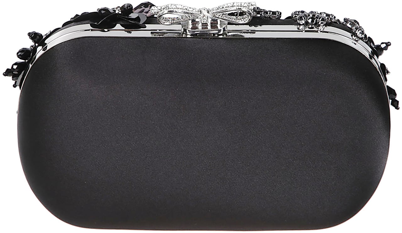 Self-Portrait Satin Floral Crystal Clutch Bag Black Zwart