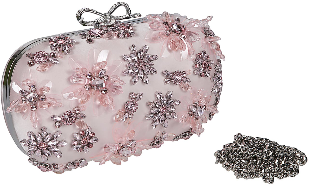 Self-Portrait Satin Floral Crystal Clutch Bag Pink & Purple Roze