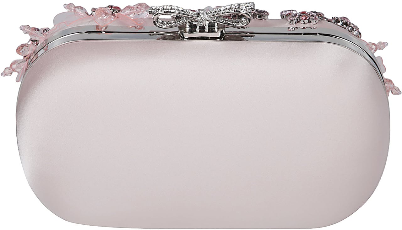 Self-Portrait Satin Floral Crystal Clutch Bag Pink & Purple Roze