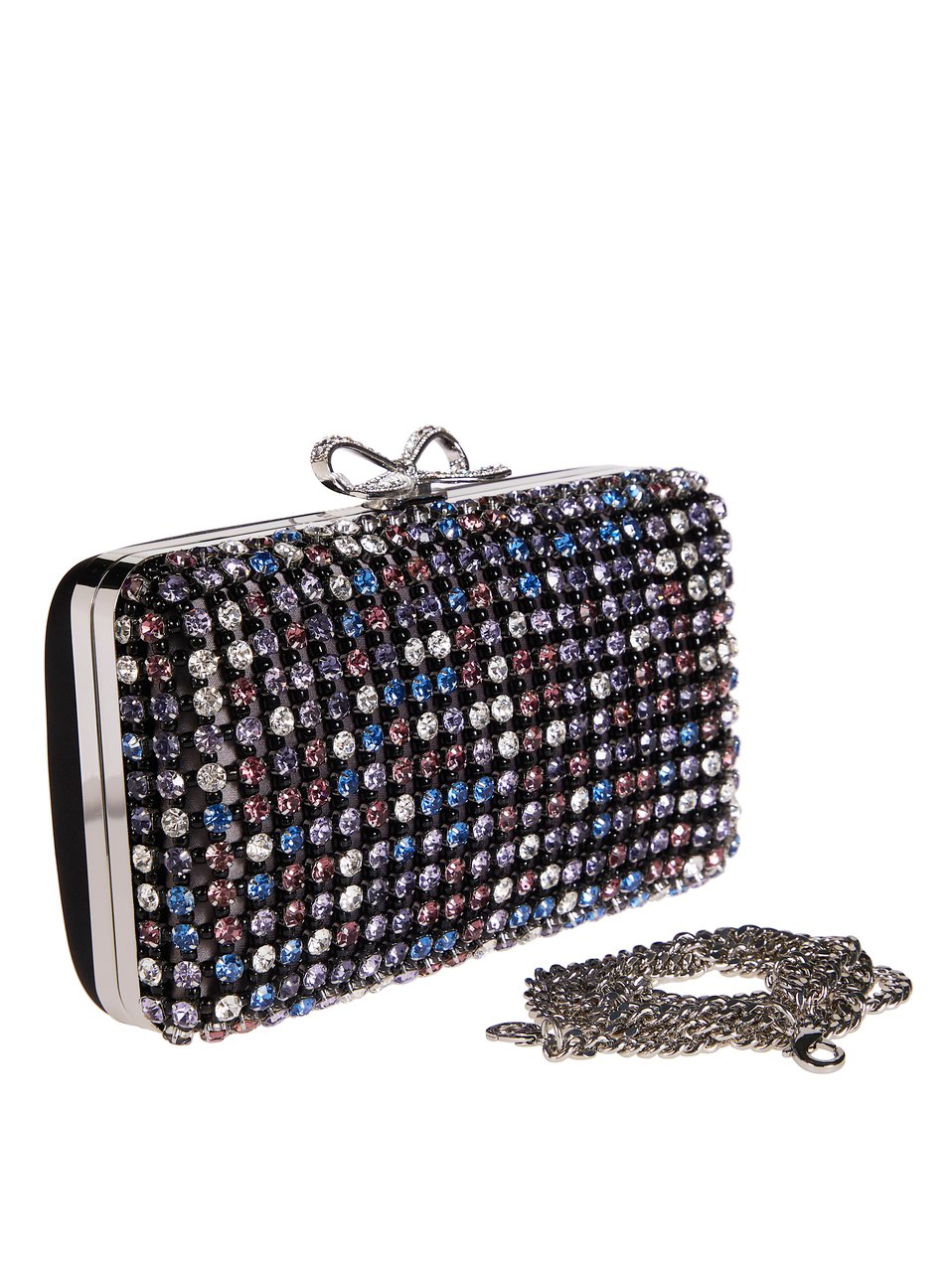 Self-Portrait Multicolor Crystals Bow Clasp Mini Clutch Grijs