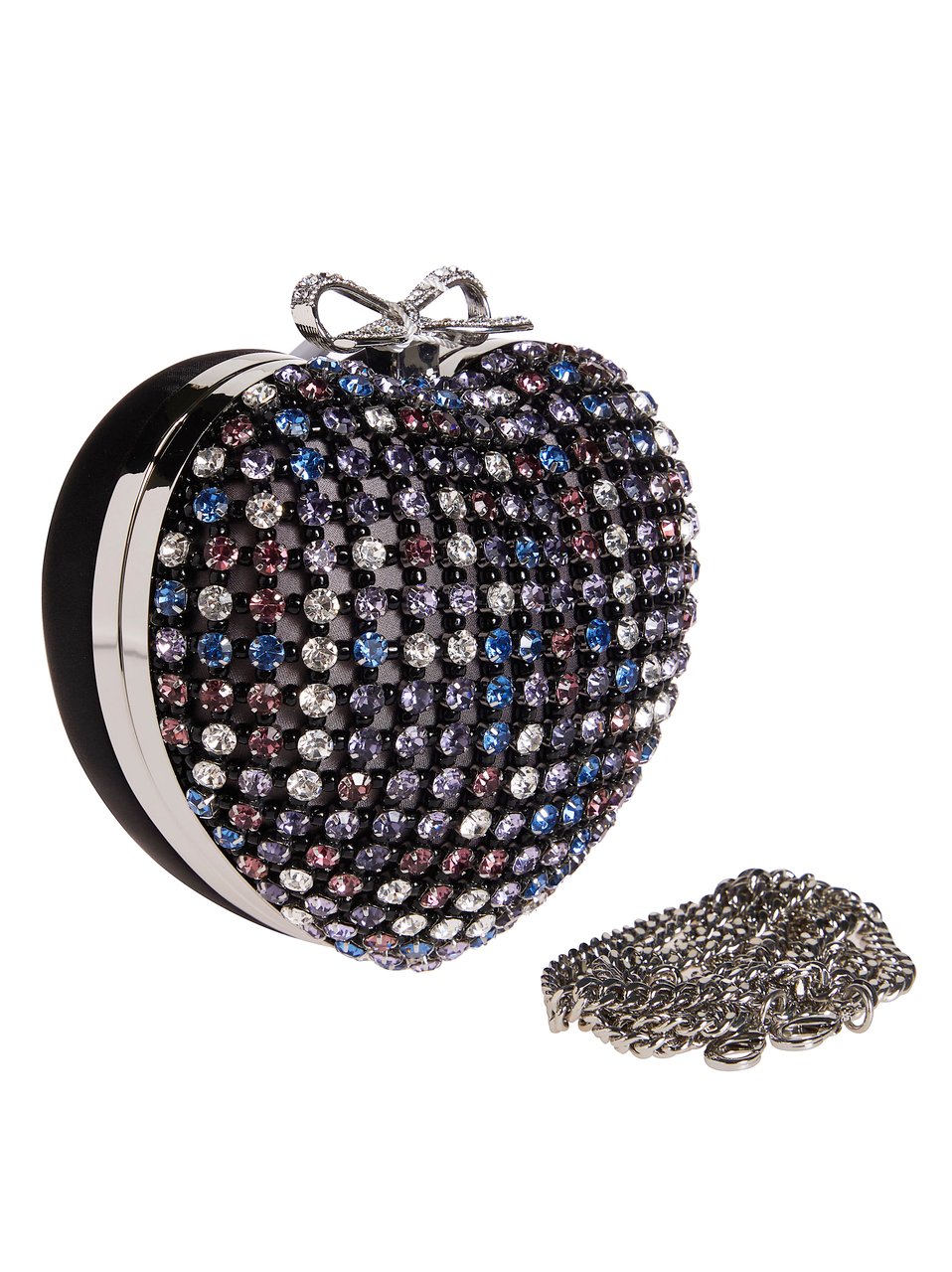 Self-Portrait Heart Shaped Crystals Bow Clasp Mini Clutch Grijs