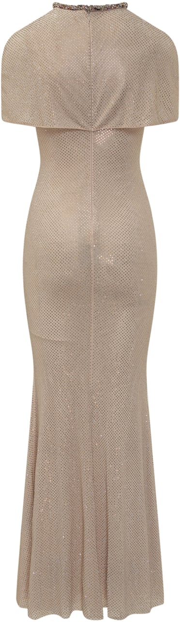 Self-Portrait Abito Maxi con Strass Beige