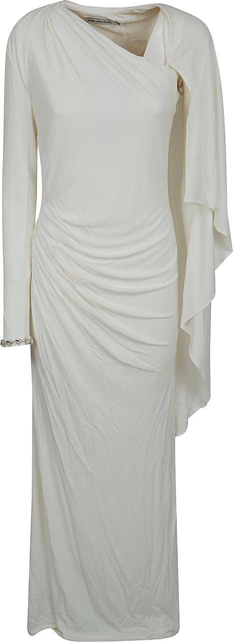 SELF-PORTRAIT WHITE JERSEY DRAPE MAXI DRESS Wit