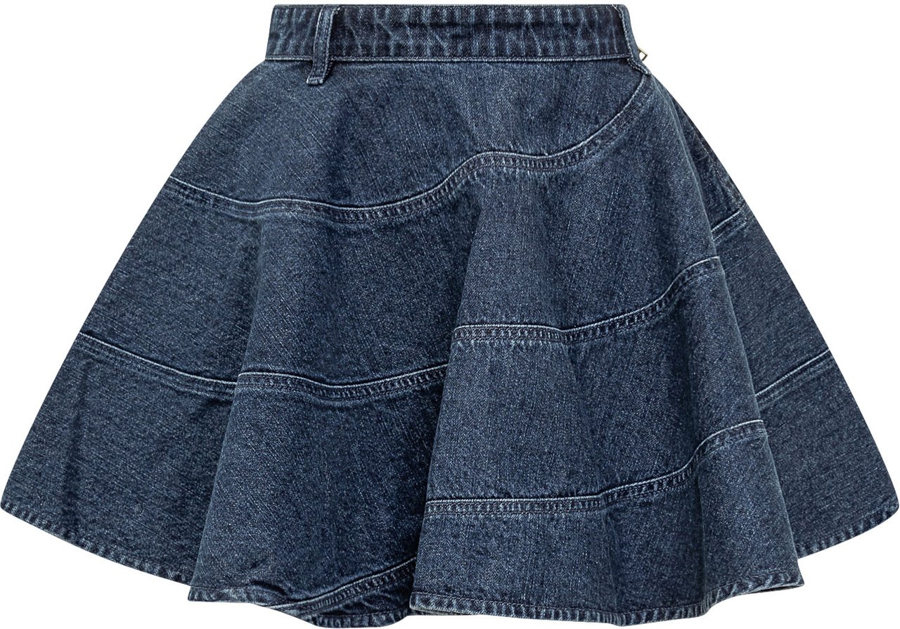 Self-Portrait Gonna Mini Svasata in Denim Navy